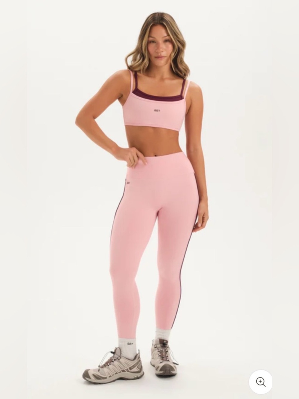 SET Active Cloud Pipe High-Rise Leggings & Bra Set in Garnet.